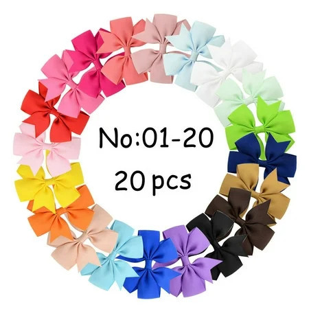 2 Hair Bows for Baby Girls Bows Hair Clip for Toddler with Grosgrain Ribbon Pinwheel 20pcs | Walmart (US)