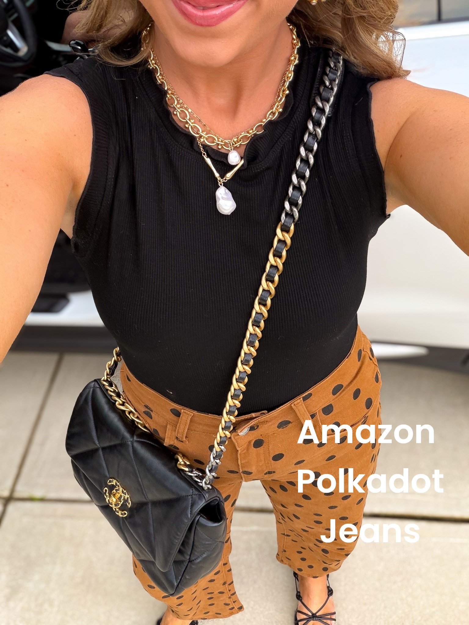 Tonight’s look is giving effortless chic ✨ These adorable Amazon polka dot jeans are such a fun statement piece, paired with a classic Amazon ruffle tank that goes with absolutely everything. I finished the look with my favorite Walmart jewelry and Walmart sandals for an outfit that looks so much more expensive than it is. Perfect for dinner, date night, girls’ night, or anytime you want to feel put together without overspending. 🤎🖤

#AmazonFashion #AmazonFinds #AmazonStyle #PolkaDotJeans #DateNightOutfit #OOTD #AffordableFashion #StyleInspiration #FallTransitionStyle #CasualChic #FashionOver30 #WalmartFashion #WalmartFinds #WalmartStyle #WalmartJewelry #WalmartSandals #EverydayStyle #NeutralStyle #BudgetFriendlyFashion #FashionFinds

#LTKootd #LTKPetite