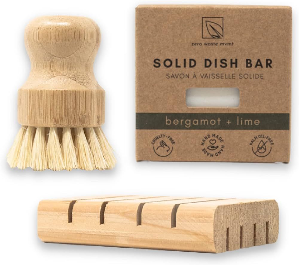 Zero Waste MVMT Dish Washing Bundle Kit | Eco-Friendly Solid Dish Soap Bar, Cedar Soap Tray, Bamb... | Amazon (CA)