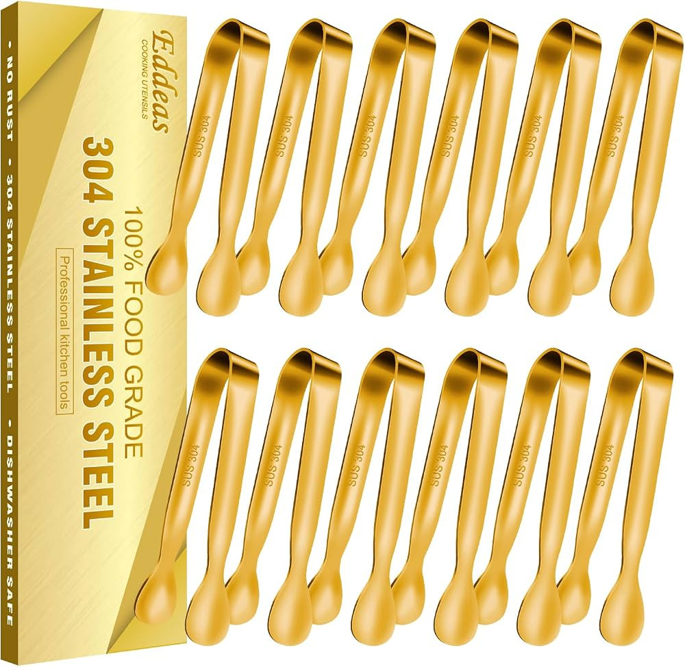 12 PCS Small Serving Tongs, 4.3" Mini Gold Tongs, Gold Kitchen Tongs for Serving Food, Coffee Bar... | Amazon (US)