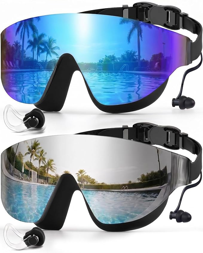 Swim Goggles 2 Pack, Rimless Wide View Swimming Goggles for Adult, Anti-Fog UV Leaking Pool Goggl... | Amazon (US)