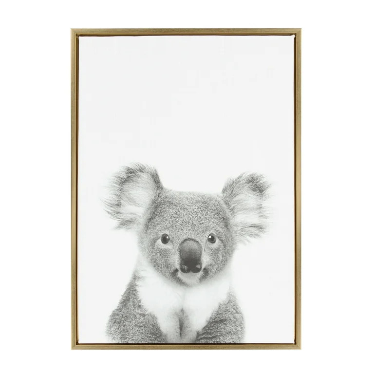 Kate and Laurel Sylvie Koala Animal Print Black and White Portrait Framed Canvas Wall Art by Simo... | Walmart (US)