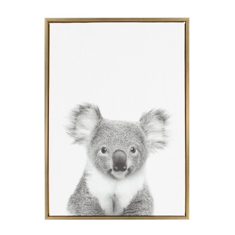 Kate and Laurel Sylvie Koala Animal Print Black and White Portrait Framed Canvas Wall Art by Simo... | Walmart (US)