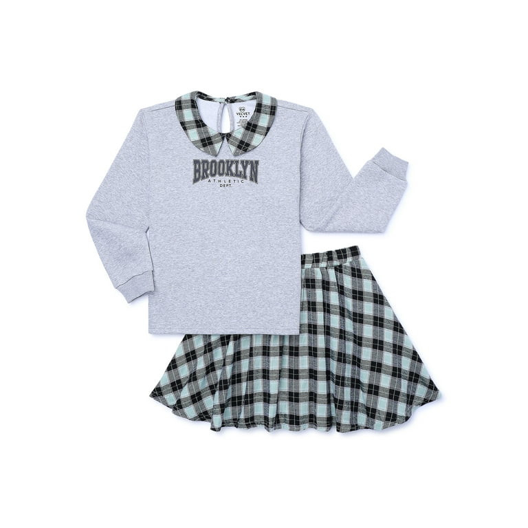 Pink Velvet Girls Long Sleeve Top and Skirt Set, Sizes 4-16 | Walmart (US)