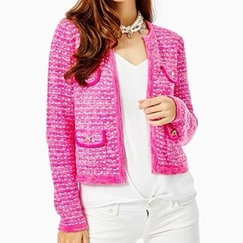 NWT Lilly Pulitzer Kienna Cardigan Aura Pink Metallic Marl Sz Large | eBay US