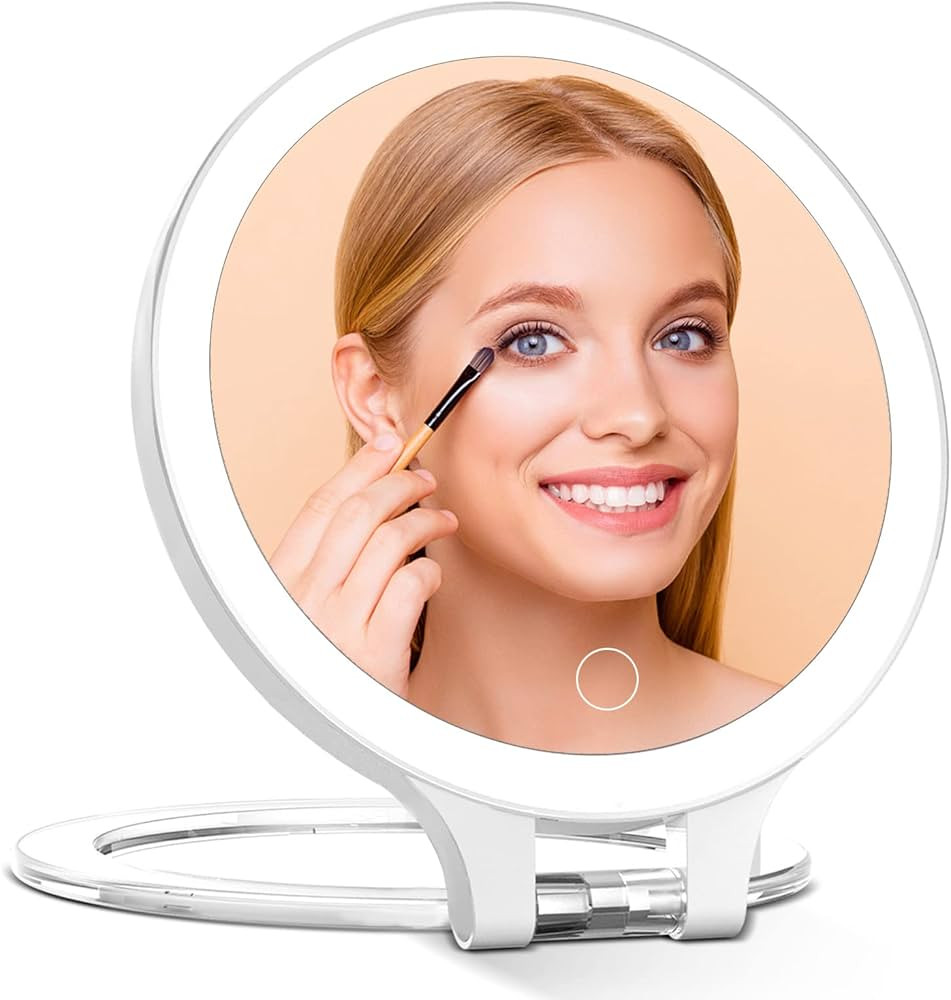Rechargeable Magnifying Makeup Mirror 10X/1X Double Sided Lighted Travel Makeup Mirror with 3 Col... | Amazon (US)
