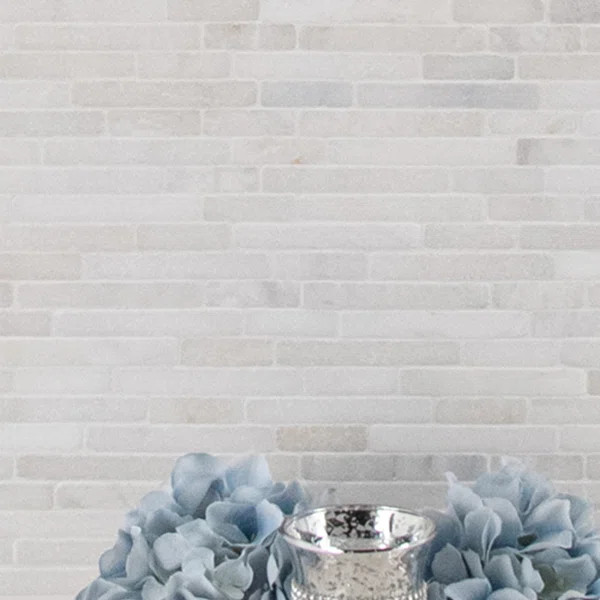 Greecian 8" x 18" Tumbled Veneer Marble Splitface Tile in White | Wayfair North America