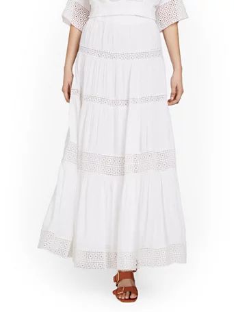 NY & Co Women's Crochet Maxi Skirt White Size Large Rayon | New York & Company