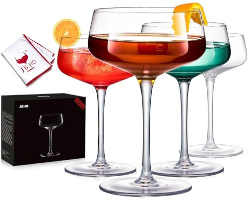 JBHO Martini Glasses, Crystal Coupe Glasses Set of 4, 10 Oz, Large and Fancy Cocktail Glasses, Hand-Blown Champagne Coupe Glasses for Espresso Martini, Manhattan as Bar Glassware or Mother's Gift | Amazon (US)
