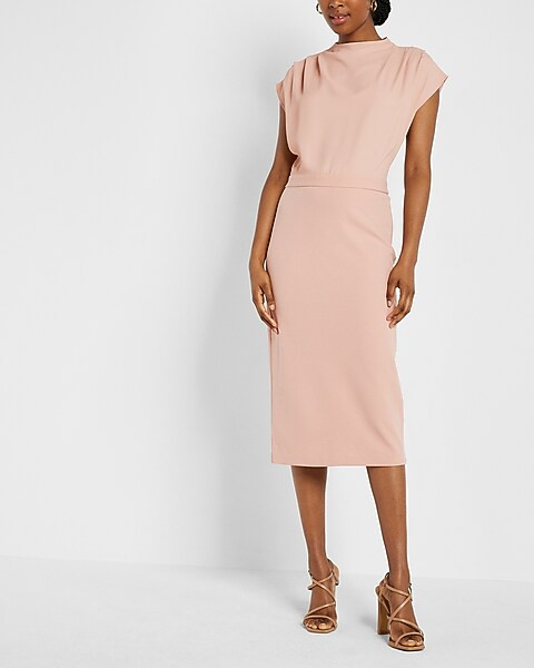 Draped Mock Neck Midi Dress | Express