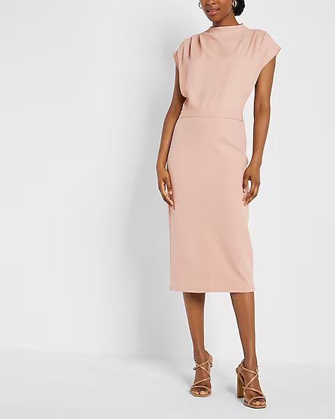 Draped Mock Neck Midi Dress | Express