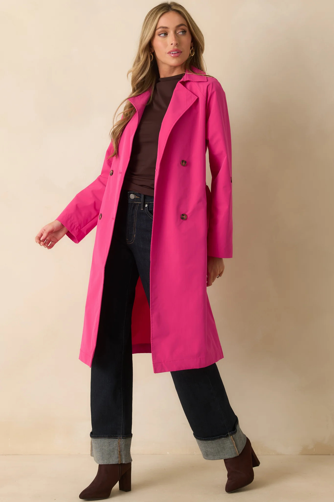 Walk It Out Magenta Trench Coat | Red Dress
