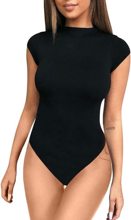 ZileZile Women's Sexy Bodycon Short Sleeve Scoop Neck Leotard Bodysuit | Amazon (US)