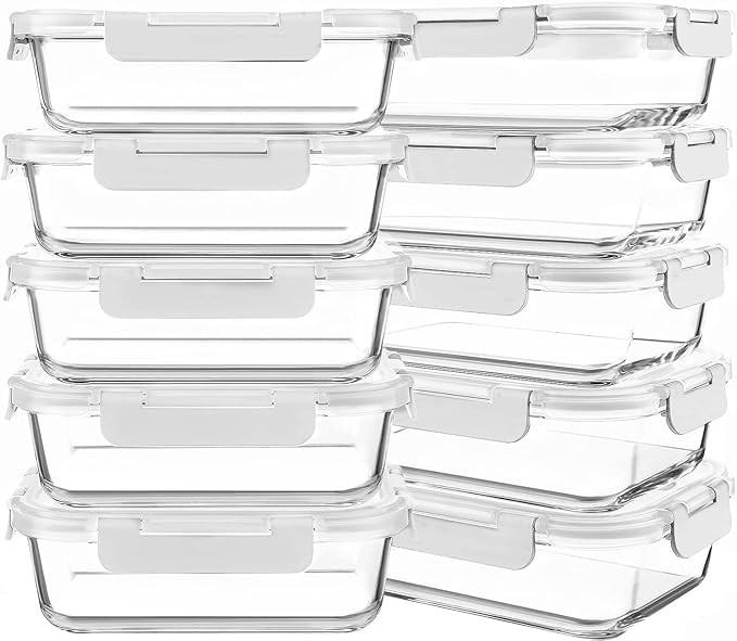 KOMUEE 10 Packs 30 oz Glass Meal Prep Containers,Glass Food Storage Containers with Lids,Airtight... | Amazon (US)