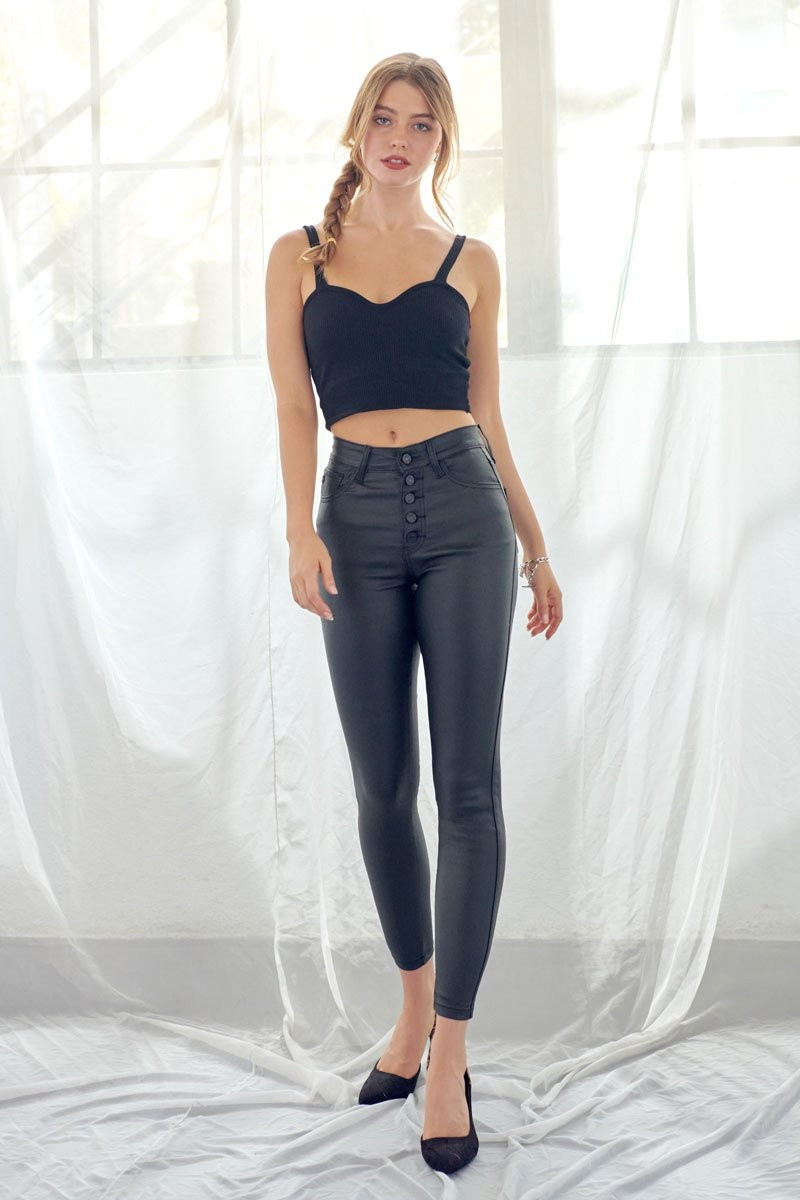 Autumn High Rise Faux Leather Ankle Skinny Pants | Kancan USA