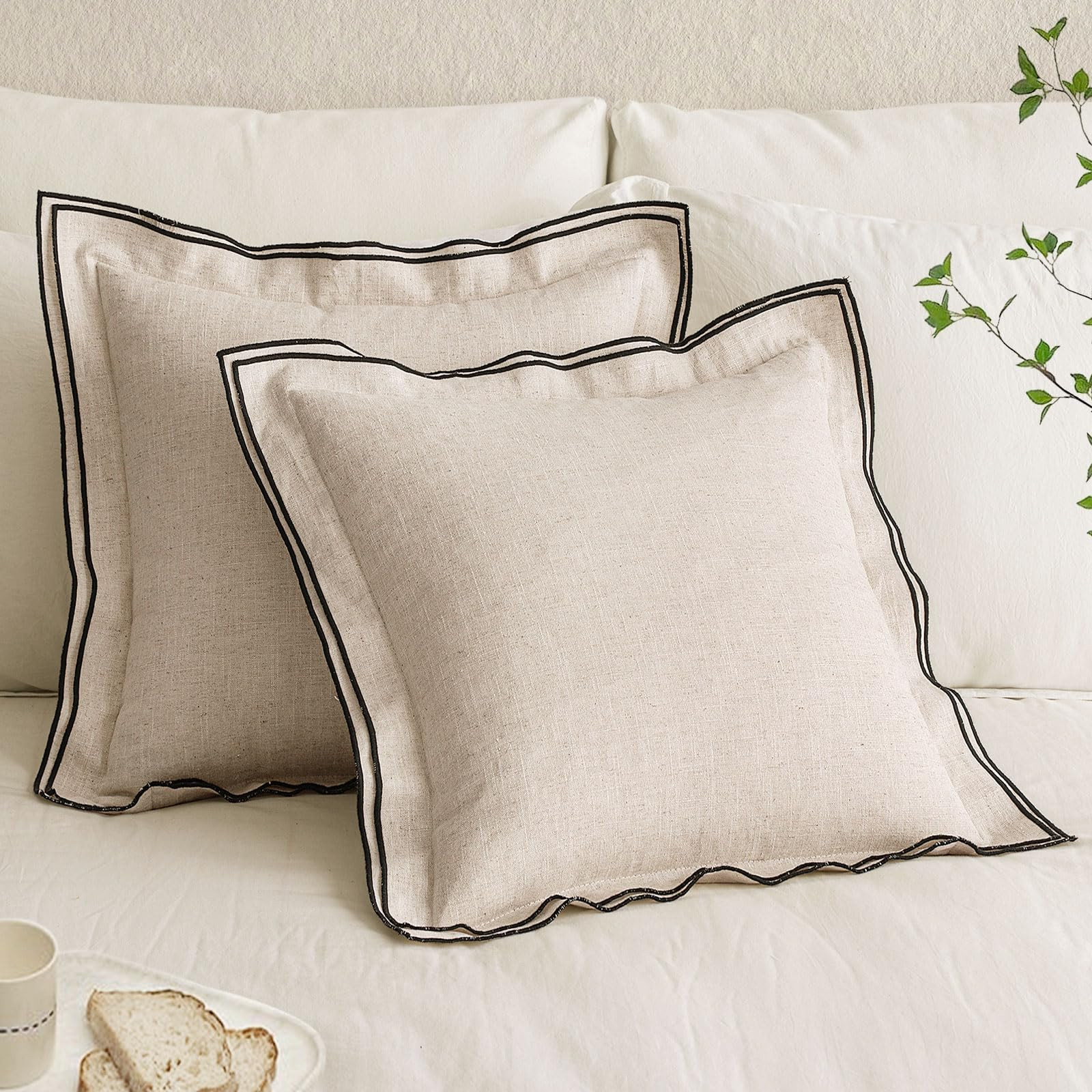 MIULEE Linen Throw Pillow Covers, 2 Piece 18x18 Inch Natural Beige, Boho Euro Pillowcases for Bed... | Amazon (US)