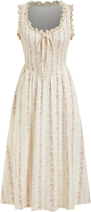 CIDER Womens Floral Summer Dresses Wedding Guest Dress Smocked Lace Square Neck Sleeveless Midi A... | Amazon (US)