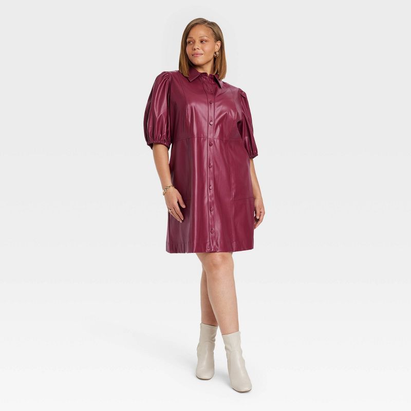 Women's Puff Short Sleeve Faux Leather A-Line Dress - A New Day™ | Target