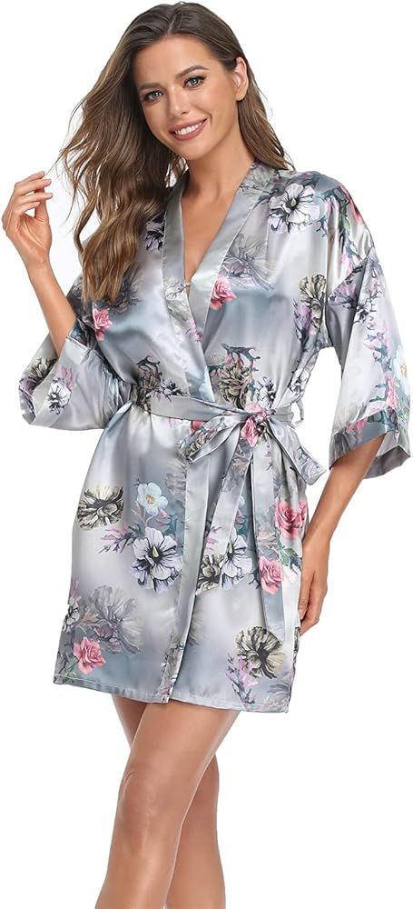 MissNina Women's Satin Kimono Robes Bridesmaid Wedding Robes Silky Bathrobes Summer Loungewear | Amazon (US)