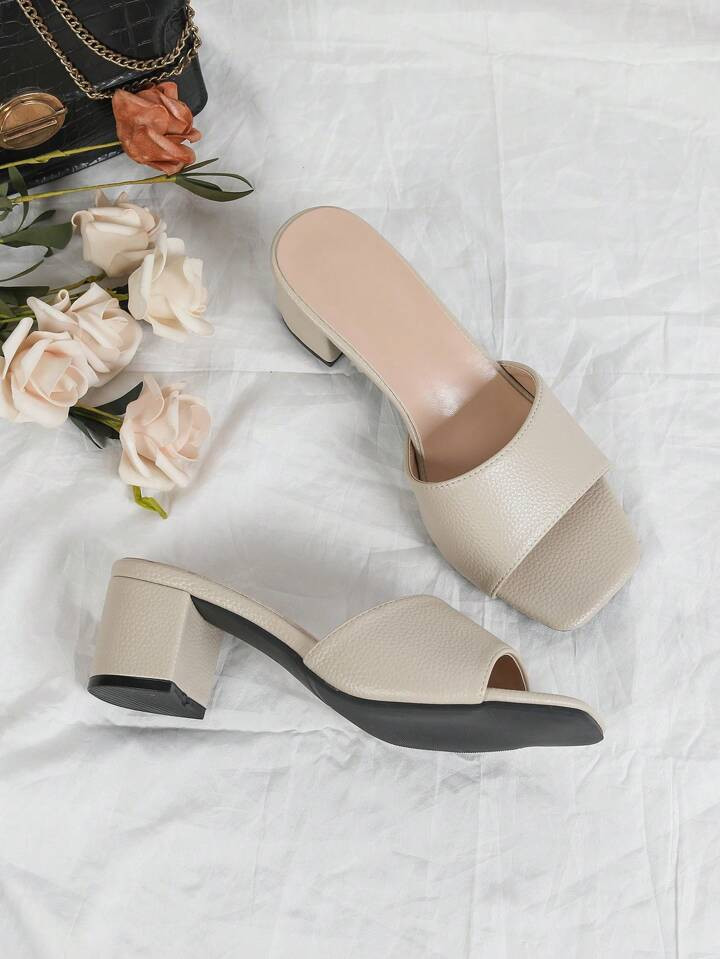 2024 Summer Fashionable Apricot High Heel Sandals, Simple Chunky Heel Slip-On Heeled Women Shoes | SHEIN