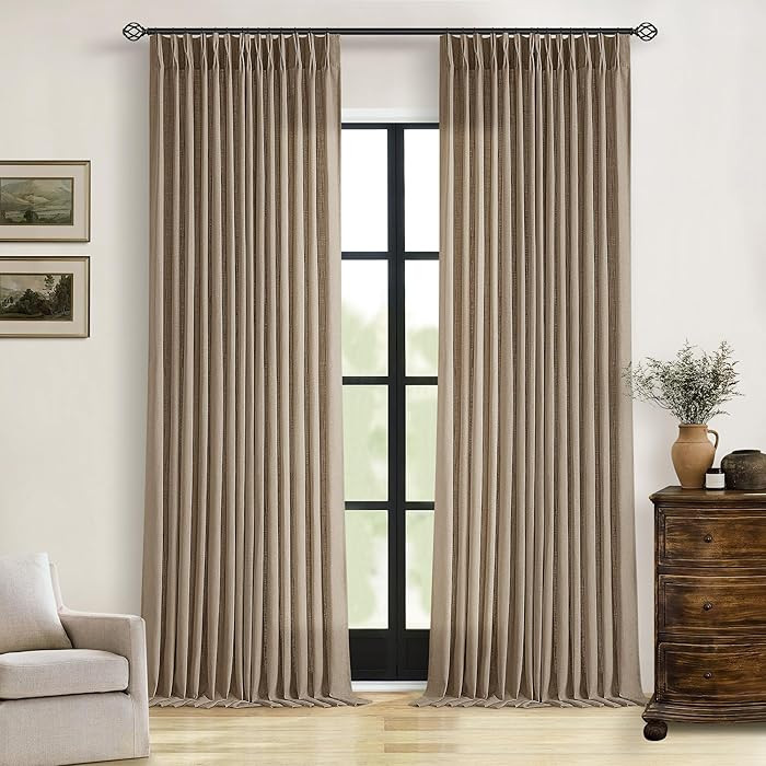 Extra Long Light Brown Linen Curtains 120 Inches Long Tan Brown Coffee Latte Farmhouse Rustic Cur... | Amazon (US)