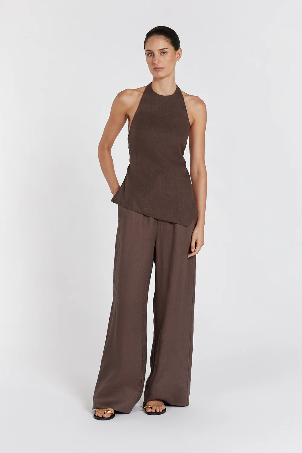 GINA CHOC LINEN ELASTIC WAIST PANT | DISSH