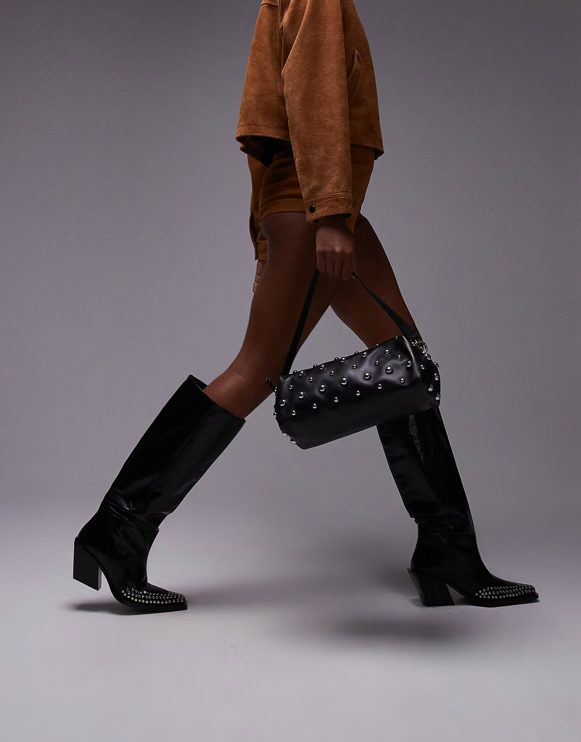 & Other Stories leather studded clutch with detachable shoulder strap in black | ASOS (Global)