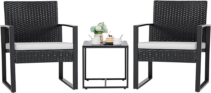 Flamaker 3 Pieces Patio Furniture Outdoor Wicker Modern Rattan Chair Conversation Sets with Coffe... | Amazon (US)