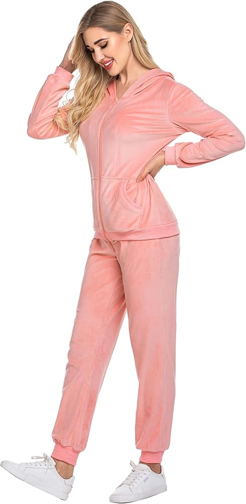 Pink Velvet Tracksuit Set Full-Zipper Tracksuit | Amazon (US)