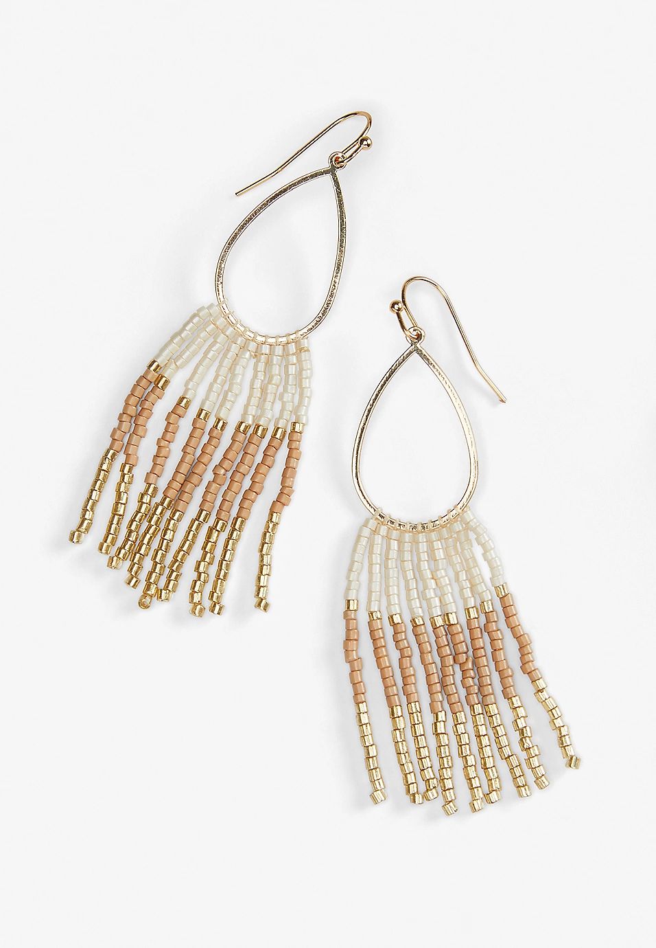 Neutral Beaded Fringe Drop Earrings | Maurices
