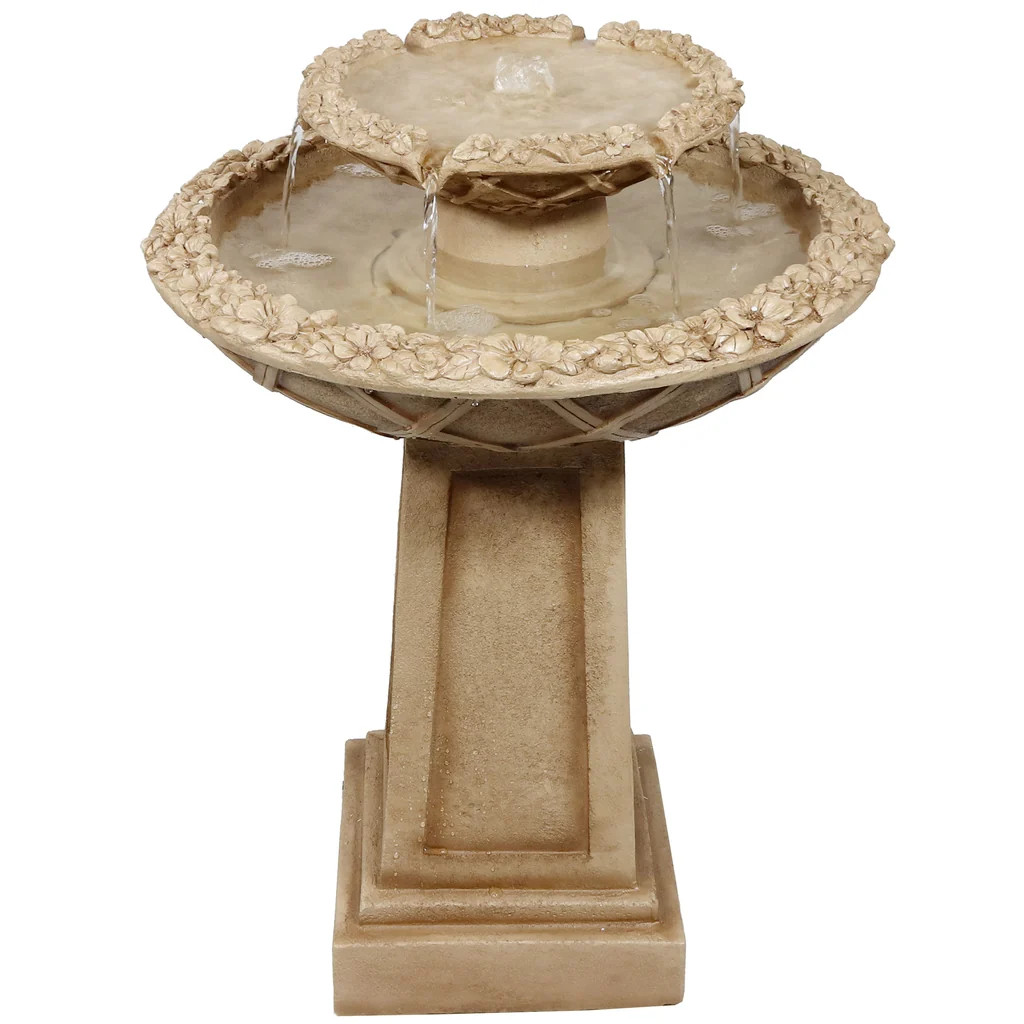 Sunnydaze Beveled Flower 2-Tier Birdbath Water Fountain - 28" | Sunnydaze Decor