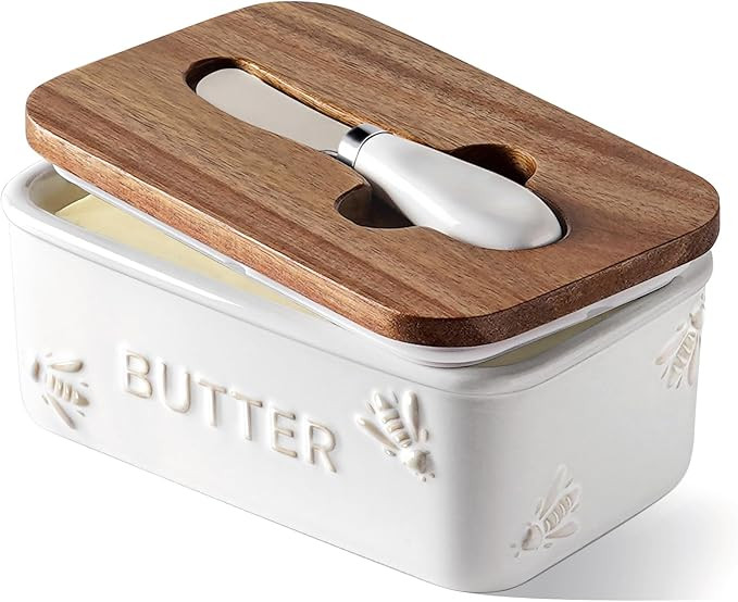 LE TAUCI Butter Dish with Lid for Countertop, Ceramic Butter Container, Embossed Butter Keeper wi... | Amazon (US)