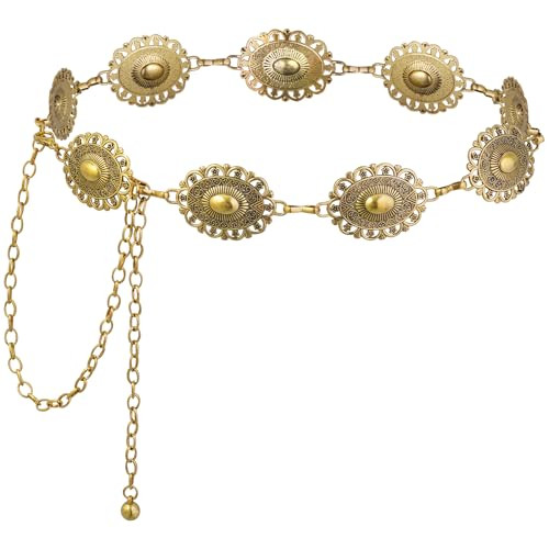 Topbuti Western Metal Concho Belt for Women Cowgirl Waist Chain Belts for Dresses Jeans Country Concert Outfit | Amazon (US)