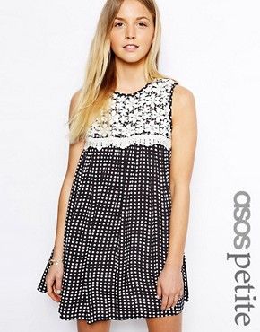 ASOS PETITE Swing Dress in Spot and Crochet | ASOS US