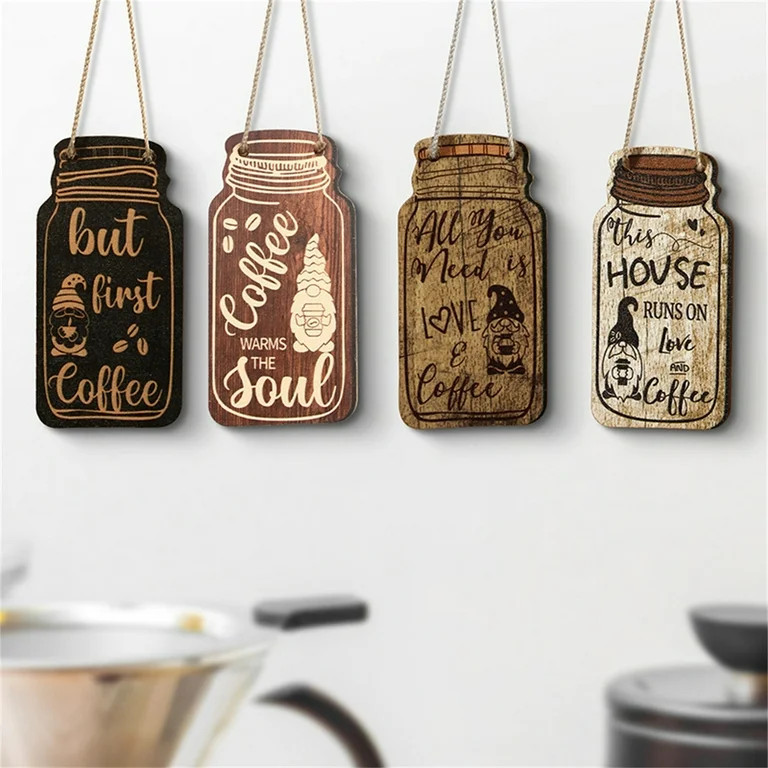 2025 Coffee Bar Decor Set of 4, Artisanal Wooden Coffee Signs for Wall, Rustic Kitchen Wall Decor... | Walmart (US)