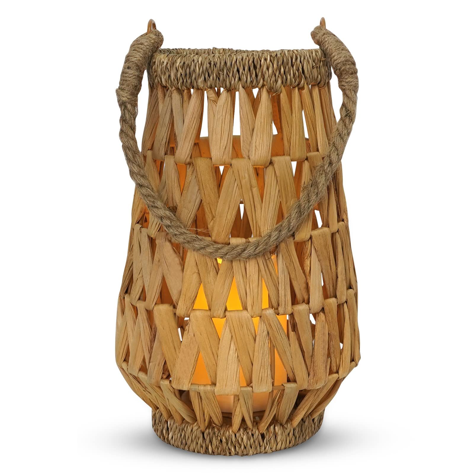 SHYMERY Rattan Lantern with 6 Hours Timer Candles,20 Inch Natural Woven Bamboo Lantern,Hanging Wicke | Amazon (US)