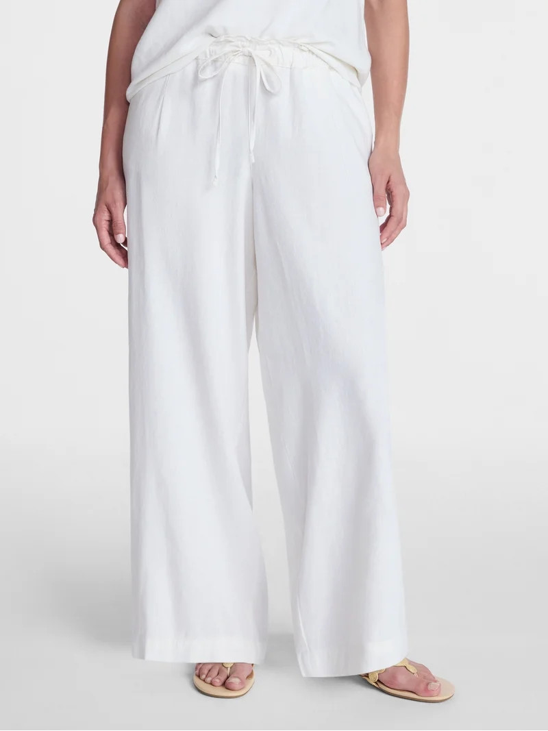 Time and Tru Women's Wide Leg Linen Blend Pants, Sizes XS-XXXL | Walmart (US)