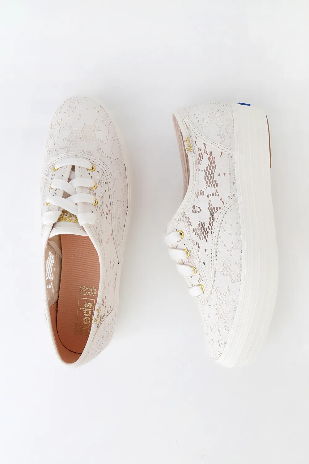 Triple Cream Painted Crochet Platform Sneakers | Lulus