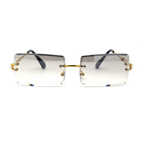 SA106 Mens Luxury Rimless Squared Rectangular Fashion Sunglasses Gold Light Grey | Amazon (US)