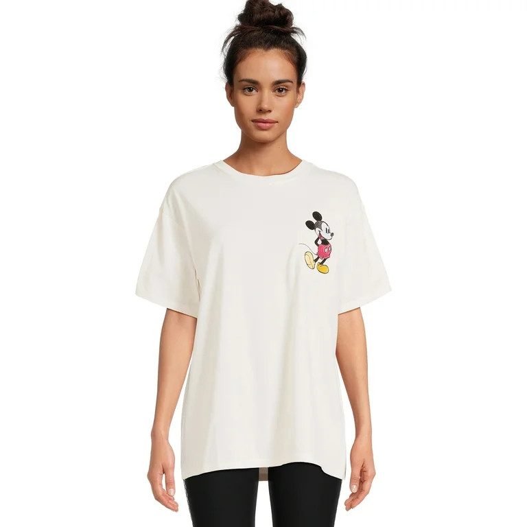 Disney Mickey Mouse Juniors Embroidered Oversized Graphic Tee, Sizes XS-3XL | Walmart (US)