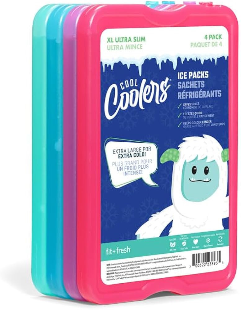 Cool Coolers by Fit & Fresh 4 Pack XL Slim Ice Pack for Lunch Boxes, Multi Colored Ice Packs for ... | Amazon (US)