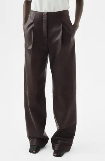 MANGO Selection Leather Straight Leg Pants in Brown at Nordstrom Rack, Size 6 | Nordstrom Rack