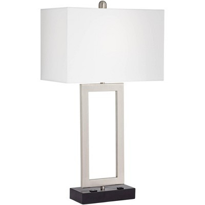 360 Lighting Todd Modern Table Lamp 30" Tall Steel Open Rectangle with USB and AC Power Outlet in Base White Shade for Bedroom Living Room Bedside | Target