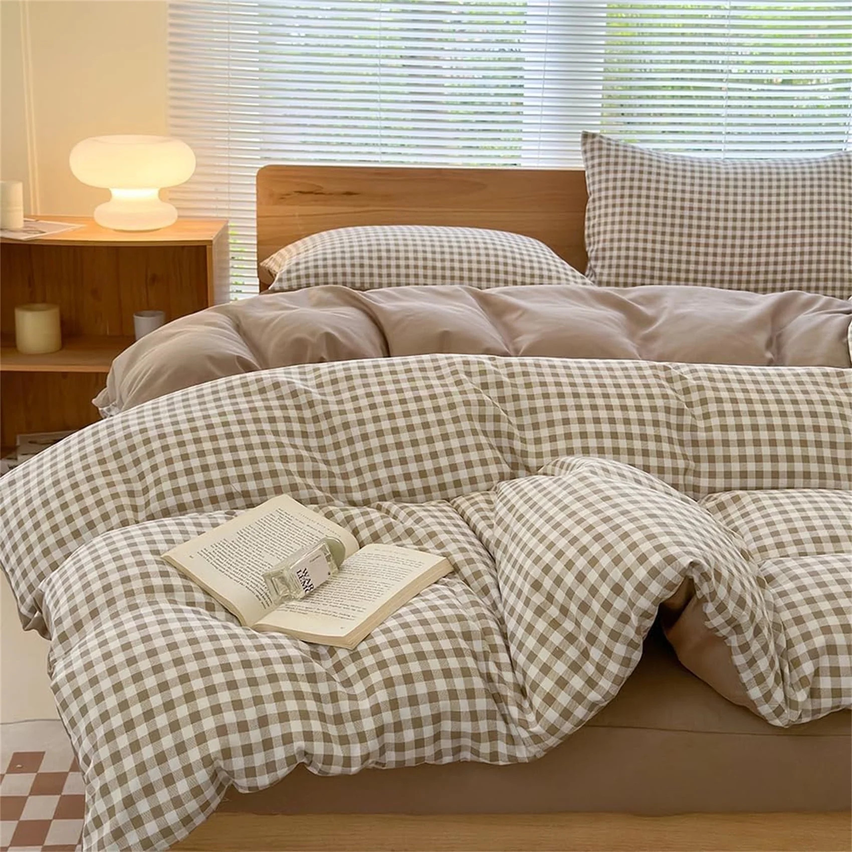 Tan Gingham Twin Duvet Cover Set, Taupe Plaid Comforter Cover Set, 2 Pieces Checked Bedding Set (... | Walmart (US)