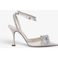 Double Bow crystal-embellished satin heeled sandals | Selfridges