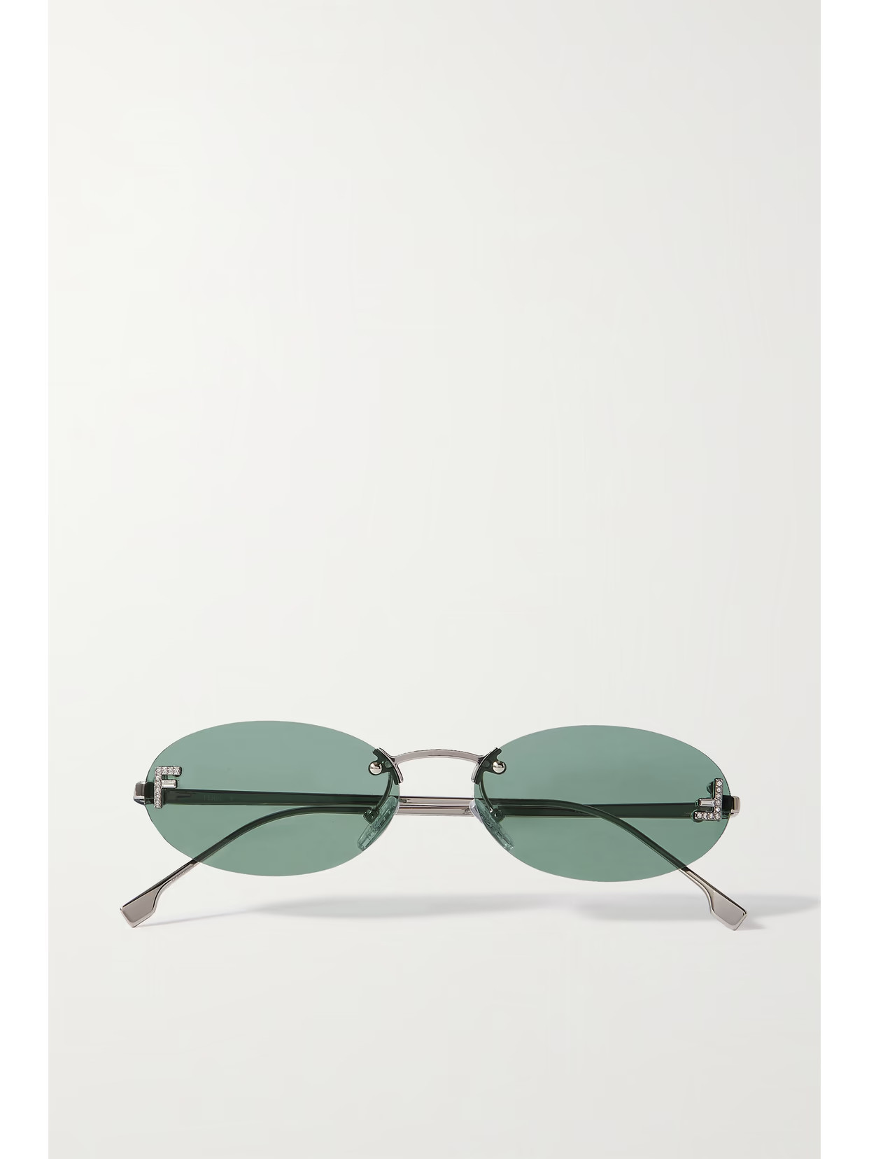 Fendi Eyewear - Oval-frame Crystal-embellished Silver-tone Sunglasses - Green | NET-A-PORTER (US)