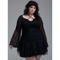 Cross-Front Mesh Bell Sleeve Top in Black | Torrid (US & Canada)