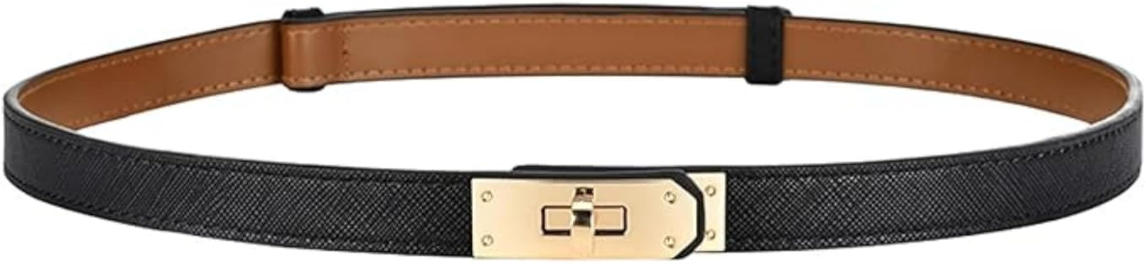 Adjustable Thin Belts For Womens Skinny Belts For Dress Womens Leather Belt With Gold Turn Lock B... | Amazon (US)