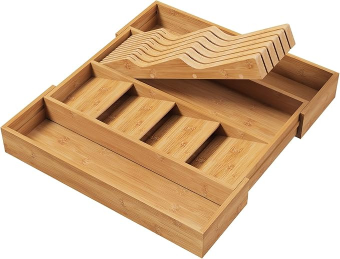 kiplant Bamboo Kitchen Drawer Organizer, Expandable Cutlery Tray Silverware Organizer with Large ... | Amazon (US)