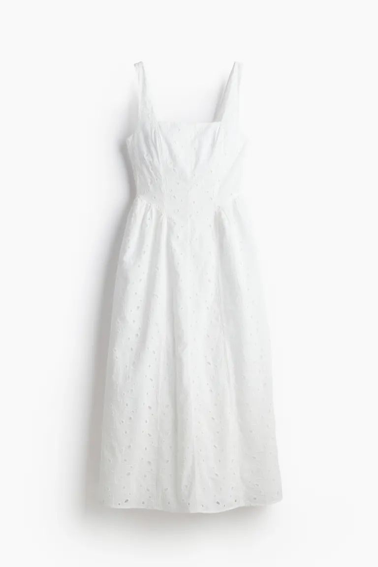 Dress with Eyelet Embroidery - White - Ladies | H&M US | H&M (US + CA)